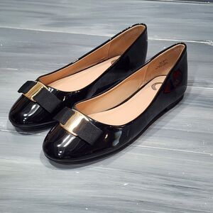 Journee Collection Kim Ballet‎ Flats Black Faux Patent Leather Size 6